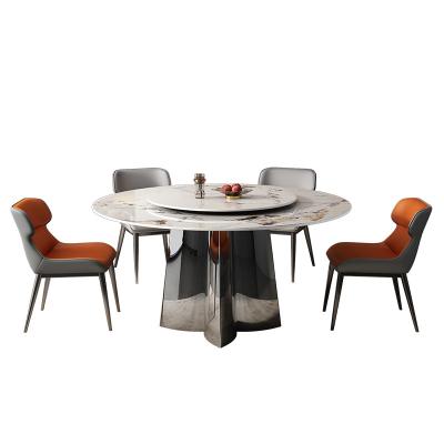 China Convertible Modern luxury natural slate table top and metal legs home furniture modern round slate dining table set for 6 seats for sale