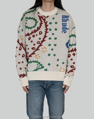 China Rhude Anti Shrinkage Paisley Plus Size Cashmere Mens Cashmere Sweater Women Crewneck Vintage rhude Casual Loose Knitted Oversized Sweaters for sale