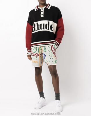 China Anti-wrinkle rhude Paisley abbreviation men plus size cashmere cashmere short pants casual loose knitted oversized knitted shorts women vintage rhude for sale