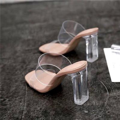 China 2021 New Summer Anti-skid Transparent Women's Mid-Heel Chunky Crystal High Heels for sale