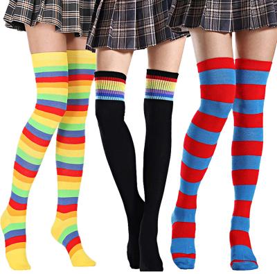 China Wholesale Custom Women's Rainbow Stripe Knee Thigh LOGO Socks QUICK DRY High Over The Thigh Valentine Socks Sexy Nylon Stockings for sale