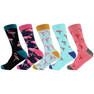 China Wholesale OEM Logo Happy Socks Comfortable Breathable High End QUICK DRY Custom Fun Bangs Cartoon Flamingos Pattern Women's Stockings for sale