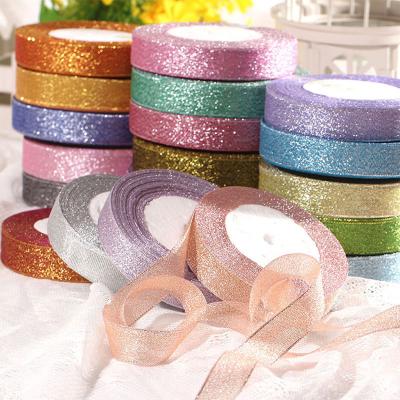 China High Tenacity Manufacturers Shining Ribbon For Pink Flower Gift Box Box Organza Silver Ribbon for sale