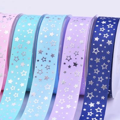 China Factory Wholesale High Tenacity Flower Ribbon Bows Ribbon Silver Foil Printing Grosgrain Custom Personalized Ribbon for sale