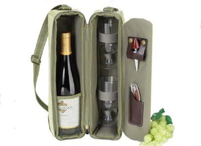 China Customized single wine picnic bag wine bottle and two glass bag with strap for sale