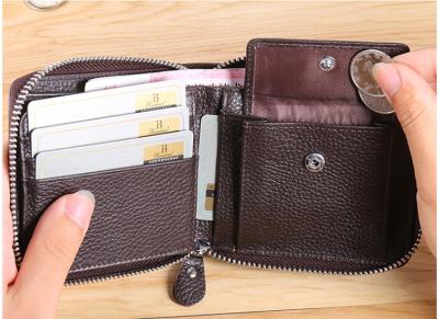 China Shielding RFID anti-theft brush function chip card bag driving license leather zipper male short wallet for sale