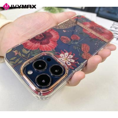 China IVYMAX Anti-fall IMD flower phone wholesale electroplating transparent case for iphone 11 12 13 pro 6.1 women slim luxury cases for sale