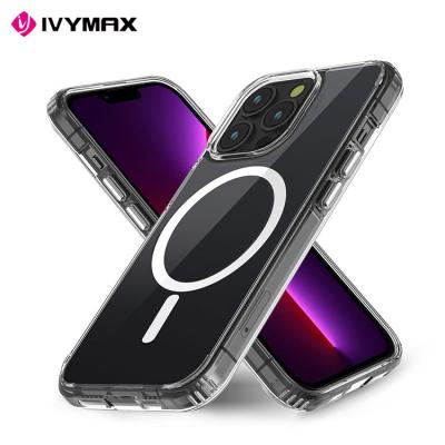 China IVYMAX Anti-drop Magnetic Crystal Clear Phone Case For iPhone 12 13 pro mini tpu back cover max PC magnetic ring for sale