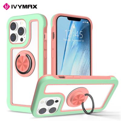 China Best Selling Wholesale Anti-fall IVYMAX Magnetic Gradient Phone Case For Iphone 12 Pro 6.1 Phone 13 Case With 360 Rotating Ring Kickstand for sale