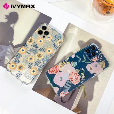 China Anti-drop For iPhone 13 Case Clear With Flower Pattern Design Soft PC Hard Back TPU Bumper Cover For Girls Woman Slim Protective Case for sale