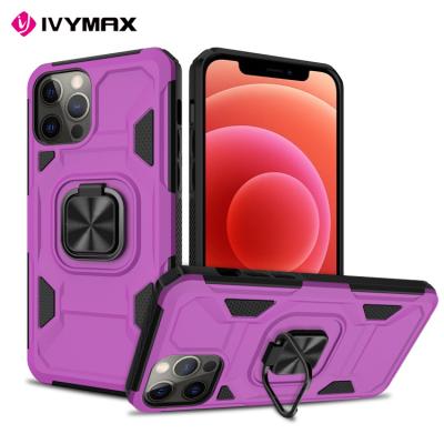 China Amazon Hot Selling Anti-fall Magnetic Resistant Ring Kickstand Bumper Shockproof Armor Hard Phone Protective Case For IPHONE 12 6.7 for sale