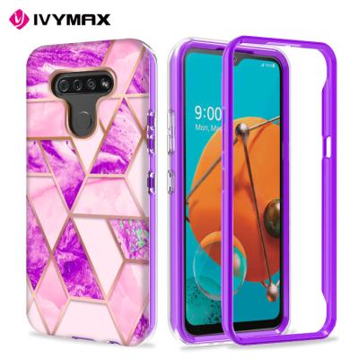 China Scratch Resistance NEW 2021 3 in 1 Case 3D Designs IML Purple Crystal Gold Cute Girls Marble Design Case Covers For LG K51 for sale