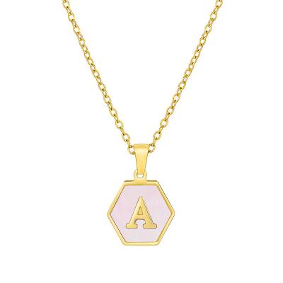 China Vintage Rose Shell Gold Initial Necklaces A-Z Letter Pendant NecklaceGold Plated Stainless Steel Chain Necklace For Women Teen Girl for sale