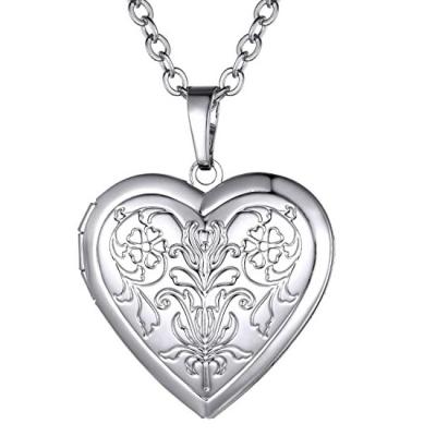 China Vintage Heart Pendant Necklace, 18K Gold Plated/Platinum Plated/Rose Memorial Flower Photo Pendant Necklace with Picture for sale