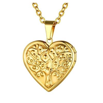 China Vintage Heart Pendant Necklace, 18K Gold Plated/Platinum Plated/Rose Tree of Life Memorial Photo Pendant Necklace with Picture for sale