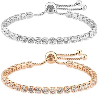 China TRENDY Stainless Steel Gold Plated 14K Zircon Classic Tennis Bracelet For Women | Adjustable slider for sale