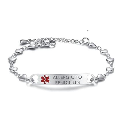 China TRENDY Heart Medical Alert Bracelets For Women Stainless Steel Heart ID Bracelets for sale