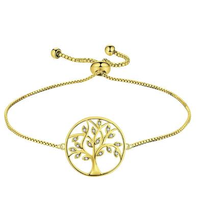 China TRENDY Gold Plated Adjustable Rope Bracelet with Tree of Life Charm with Gold Plated, Silver Plated and Rose Gold Plated for sale