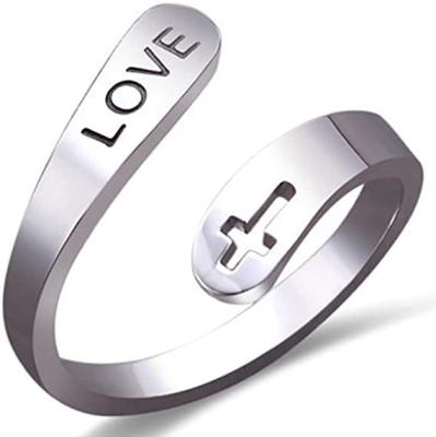 China Adjustable Size Religious Christian Cross Love Faith Hop Stainless Steel Blessed Religious Ring for sale