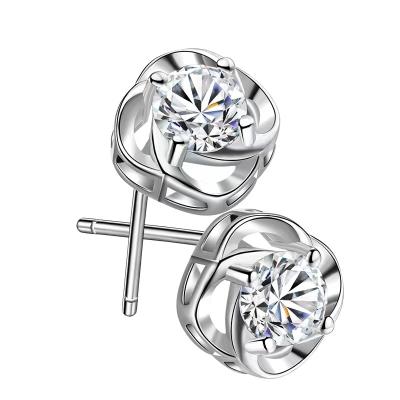 China TRENDY Good Luck Clover 925 Sterling Silver Cubic Zirconia Cute Stud Earring for sale