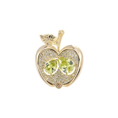 China ALLOY Gold Apple Teacher Appreciation Award Lapel Pin, Crystal Rhinestones Fruit Brooch Pin for sale