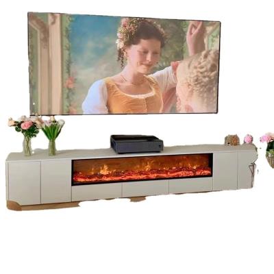 China Adjustable (other) Modern Simulated Flame TV Stand Decorative Cabinet Electric Fireplace Design Rock Marble Top Coffee Table for sale