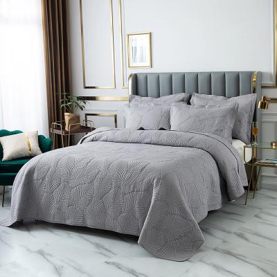 China Home American Quilted Three Piece Comforter Set Soft Touch Textiles Cotton Solid Color Embroidered Sheet Bedspread for sale