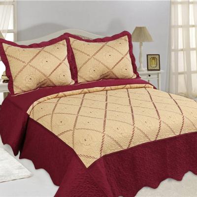 China Elegant Soft Touch Burgundy Comforters Dropshipping Bedspread Set China 3pcs Set Bedding Sets Stitchinig Comforter Colcha for sale