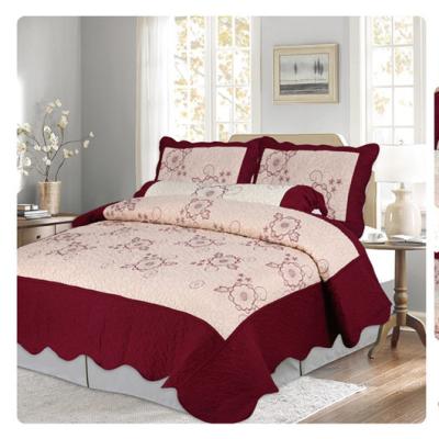 China Luxury Soft Touch Bedding Burgundy Microfiber Comforter Sets 3pcsSets Embroidery Comforters Quilting Colcha Bedspreads Bed Cover for sale