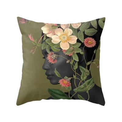 China 2021 PORTABLE Hot New Woman's Printed Flower Pillowcase Car Cushion Cover Sofa Home Decoration Peach Skin Simple And Fresh 45*45cm for sale