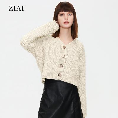 China New First Autumn Fashion Anti-wrinkle Anti-wrinkle V-neck Slim Sweater Button Lazy Casual Short Top Women Sweater for sale