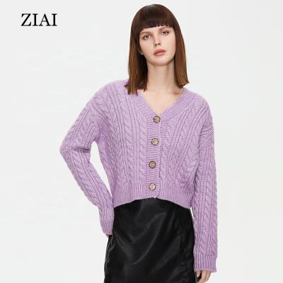 China New First Autumn Fashion Anti-wrinkle Anti-wrinkle V-neck Slim Sweater Button Lazy Casual Short Top Women Sweater for sale