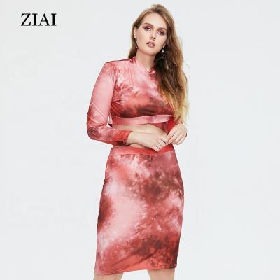 China Wholesale New Style Anti-Static Sexy Well-Fitting Two-Piece Anti-Static Tie-Dye Printing Suit With Hips And Navel Plus Size Women's Clothing for sale