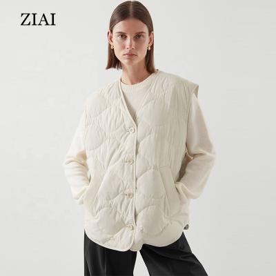 China Wholesale Spring V-Neck Casual Windproof Windproof Pique Down Vest Beige White New Product for sale