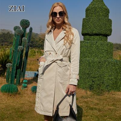 China Factory News Design Anti-wrinkle Ladies Casual Cotton Padded Coat Casual Cotton Padded Trench Coat in Beige for sale