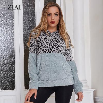 China Women's Windproof Jacket Coat Leopard Print Ladies Windproof New Long Sleeve Plus Hooded Fleece Sweater Women for sale