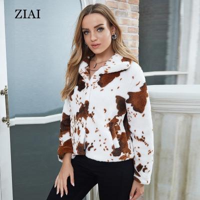 China New European and American style breathable breathable lapel printed ladies double-sided plush fleece long-sleeved jacket for women for sale