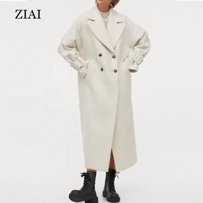 China 2020 Winter Straight-Cut Factory Breathable Double Breasted Coat Wool Blend High Quality Recycled Coat Ladies Long for sale