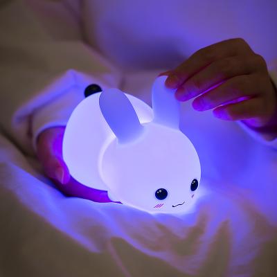 China Modern Cute Remote Control 7 Rabbit LED Children's Night Light Animal Silicone Soft Cartoon Rabbit Silicone Night Lamp for sale