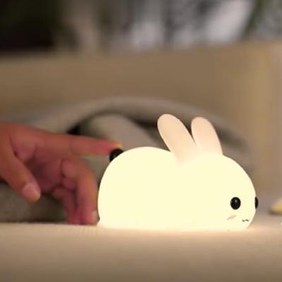 China Modern Soft Silicone Baby Rabbit Animal Night Lamp With Rechargeable Battery Operated With USB Warm White Light for sale