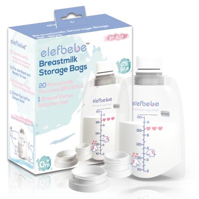 China BPA Free BPA Free 180ml Food Grade PET/PP Baby Breastmilk Storage Bag With Adapter for sale