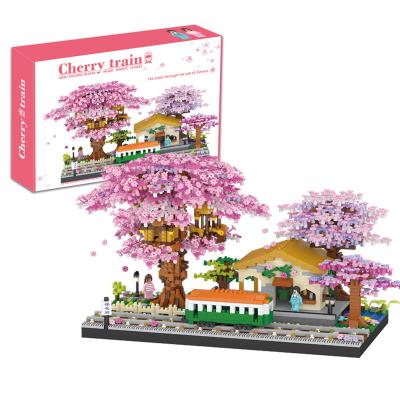 China Street View Series Small Sakura Train Building Blocks Toy Set Interesting Micro Assembling Set For Children for sale