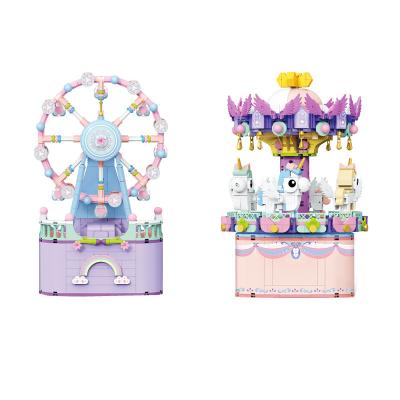 China Interior Decoration DIY Toys Music Box Building Blocks Interior Decoration DIY Toys Interesting Carousel And Ferris Wheel For Kids for sale