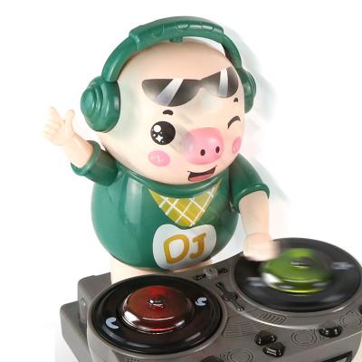 China Battery Powered Dynamics Music Mode DJing Light Swing Dancing Kids DJ Cute Little Pig Toy for sale