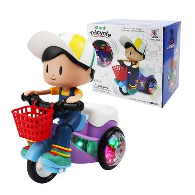 China With Flashing Light Wholesale QH Effect Customized Light Music Stunt Toy For Kids Universal 360 Degree Rotation Dump Truck Stunt Tricycle for sale