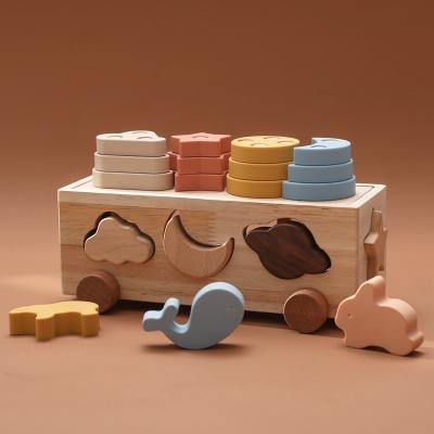 China Eco-friendly Baby Toy Wood Car Stacking Toy Wooden Shape Sorter Educational Wooden Toy for Kids Children for sale