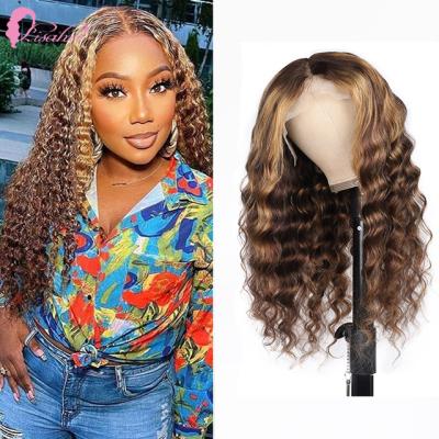 China Hd Piano Wave 4/27 Pelucas Hair Ladies Unprocessed Loose Deep Curly Hair Full Lace Wigs Transparent Lace Wig For Black Women for sale