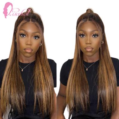 China Highlight P4/27 P4/27 Straight Human Hair Wig Brown Honey Blonde Colored Remy Human Hair Wig Seller HD Lace Up For Black Women for sale