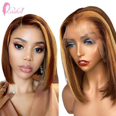 China Factory Part Lace Bob Wig For Black Women Cheap Transparent Color Silky Straight HD Remy Human Hair P4/27T for sale