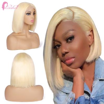 China Fashionable Straight Sheer Lace Gorgeous Silky Straight Honey Blonde 613 Bob Wig Pervin For Wedding Short Full Bone Hd for sale